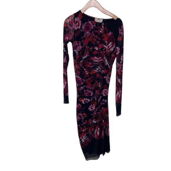FUZZI  Floral Bodycon Tulle Midi Dress Long Sleeve Crewneck Size Medium - Picture 1 of 7